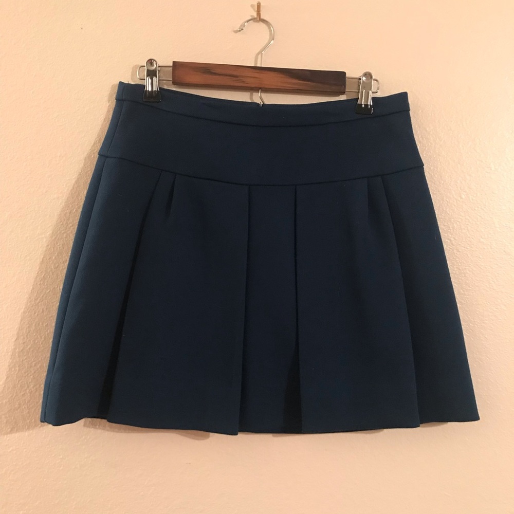 J. Crew Blue Pleated Wool Skirt